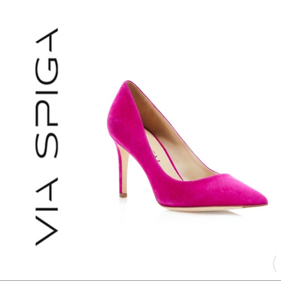 fuchsia suede pumps